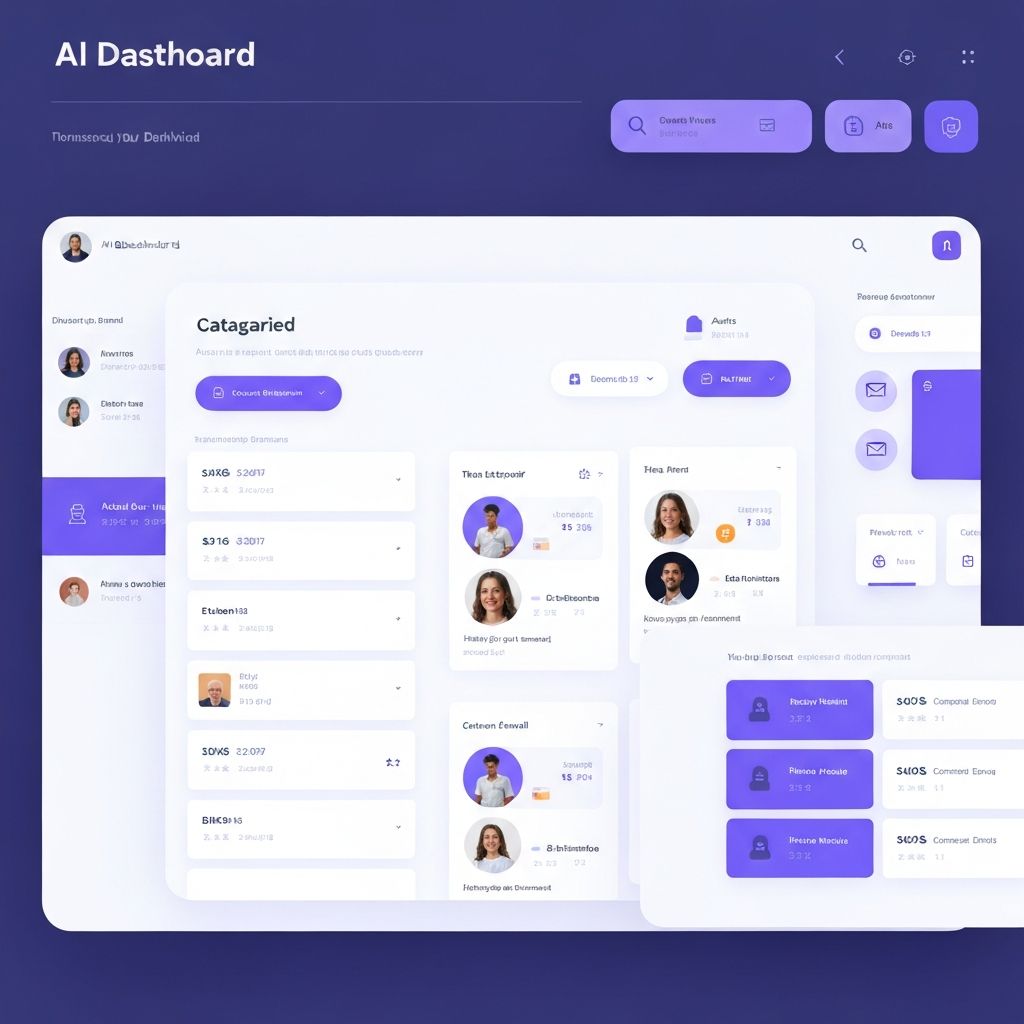 Modern AI dashboard interface showing categorized mail with smart summaries and urgent action items